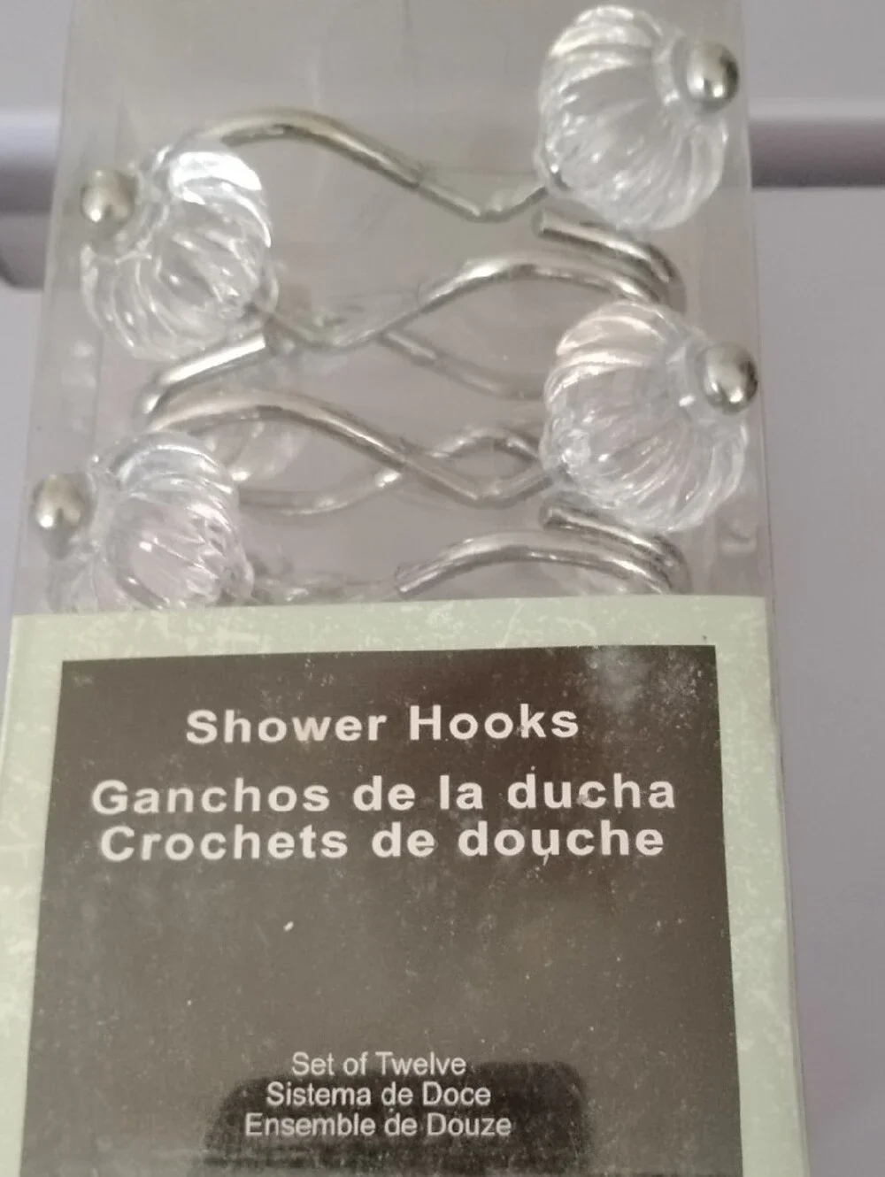 Clear Acrylic Flower Shower Hooks with Silver Accents - Pack of 12